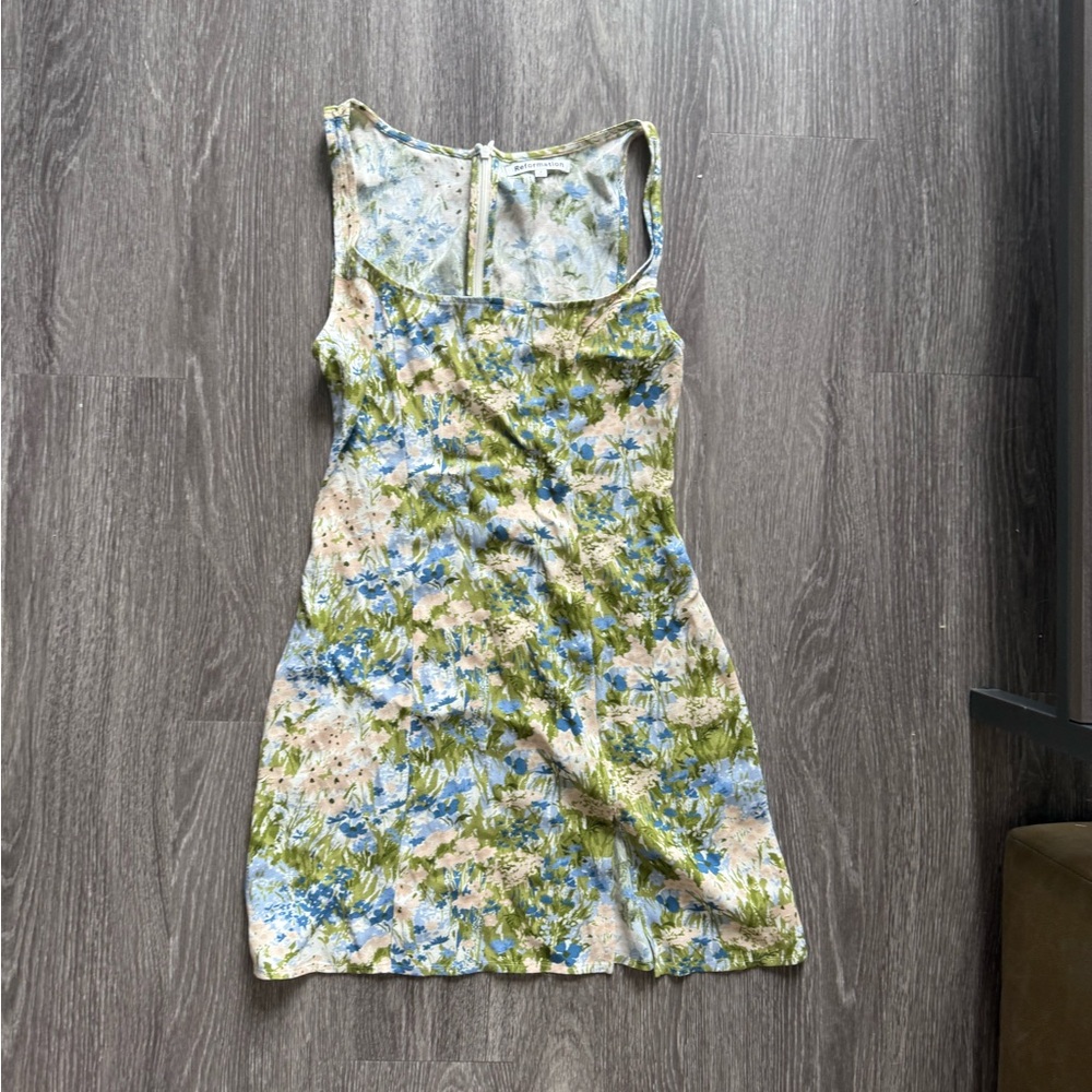 Reformation Floral Mini Dress - Blue and Green